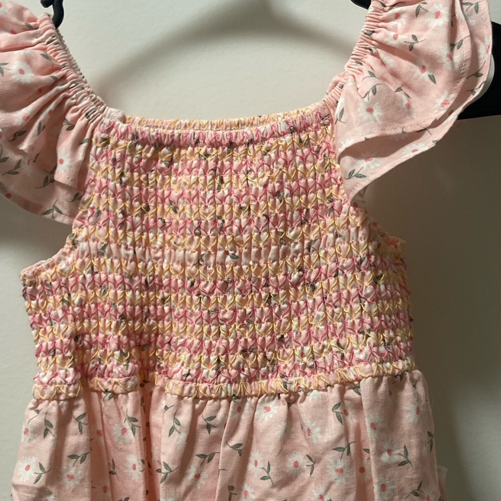 Peach Floral Smocked Dress - Picture 2 of 5
